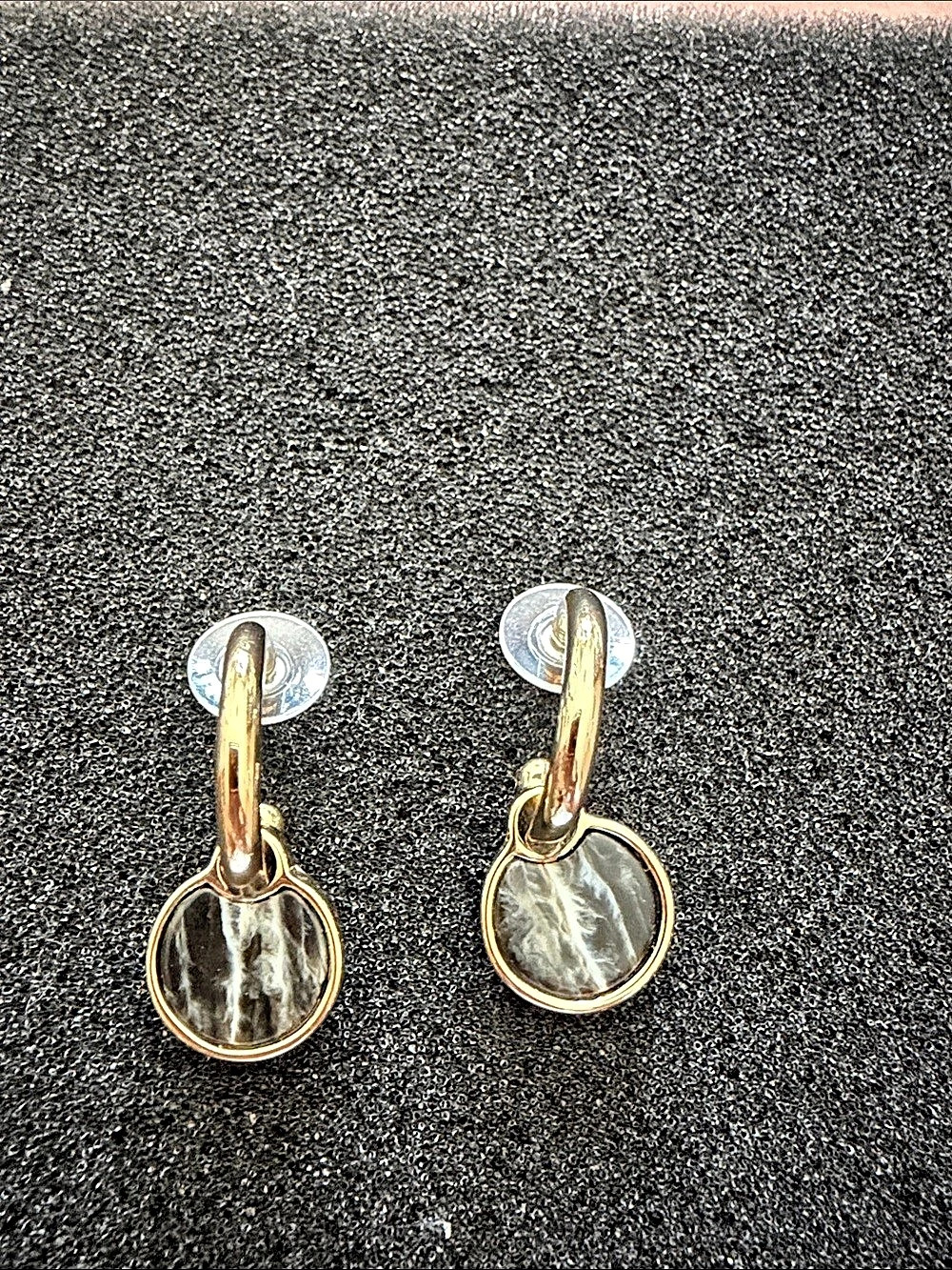 Chico’s Gold & Gray Drop Hoop Earrings NWT